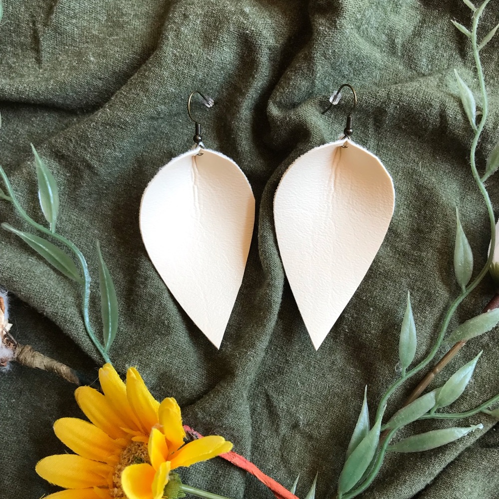 Cream pleather folded leaf earrings
